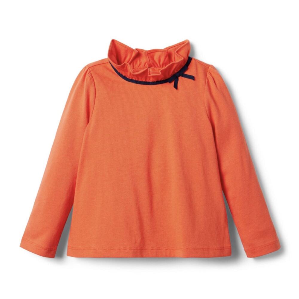 NWT! Janie And Jack Ruffle Collar Faux Suede Bow Jersey Top. Orange. Size 8.